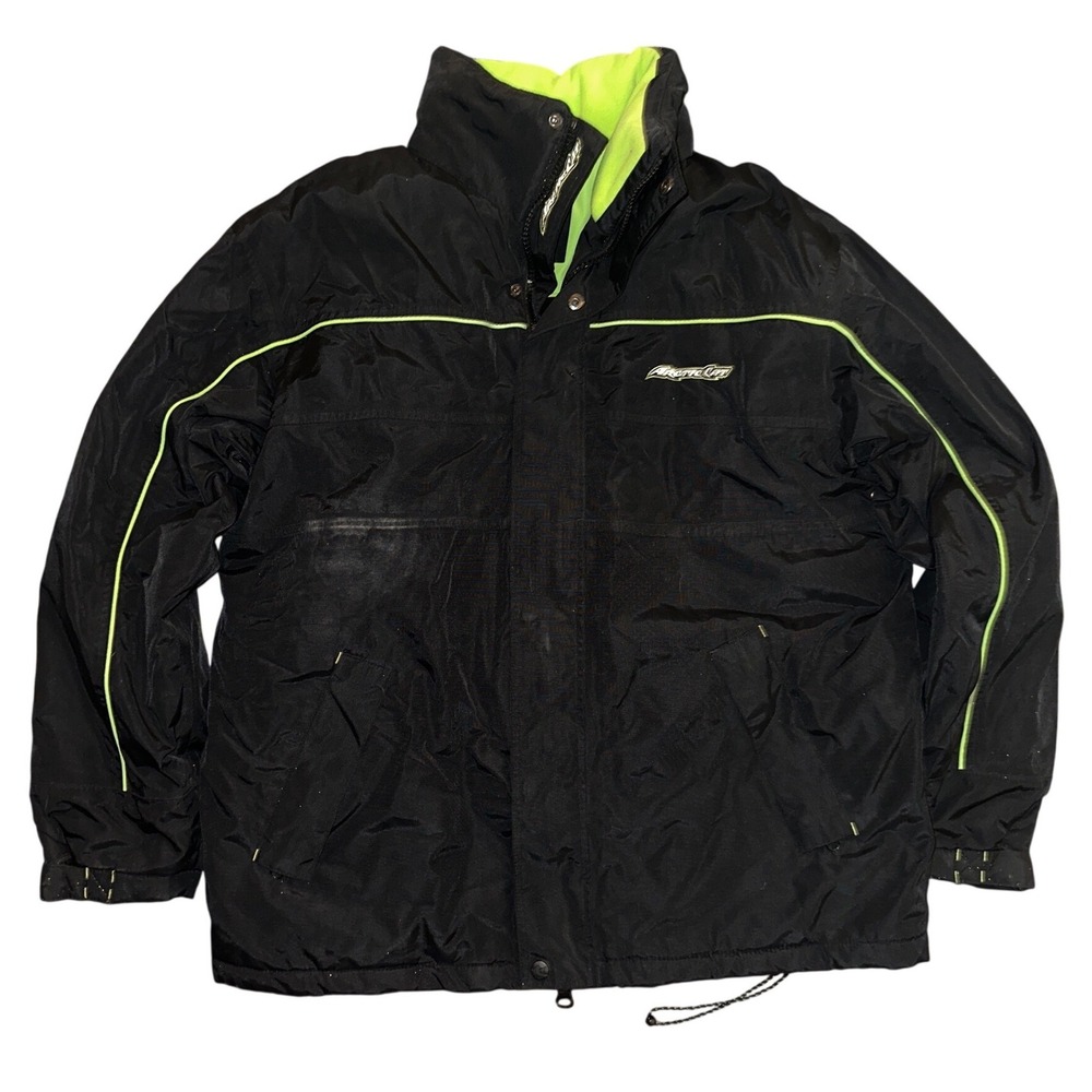 Arctic Cat Snowmobile Jacket Mens XL Black Neon Green Padded Winter Coat Nylon